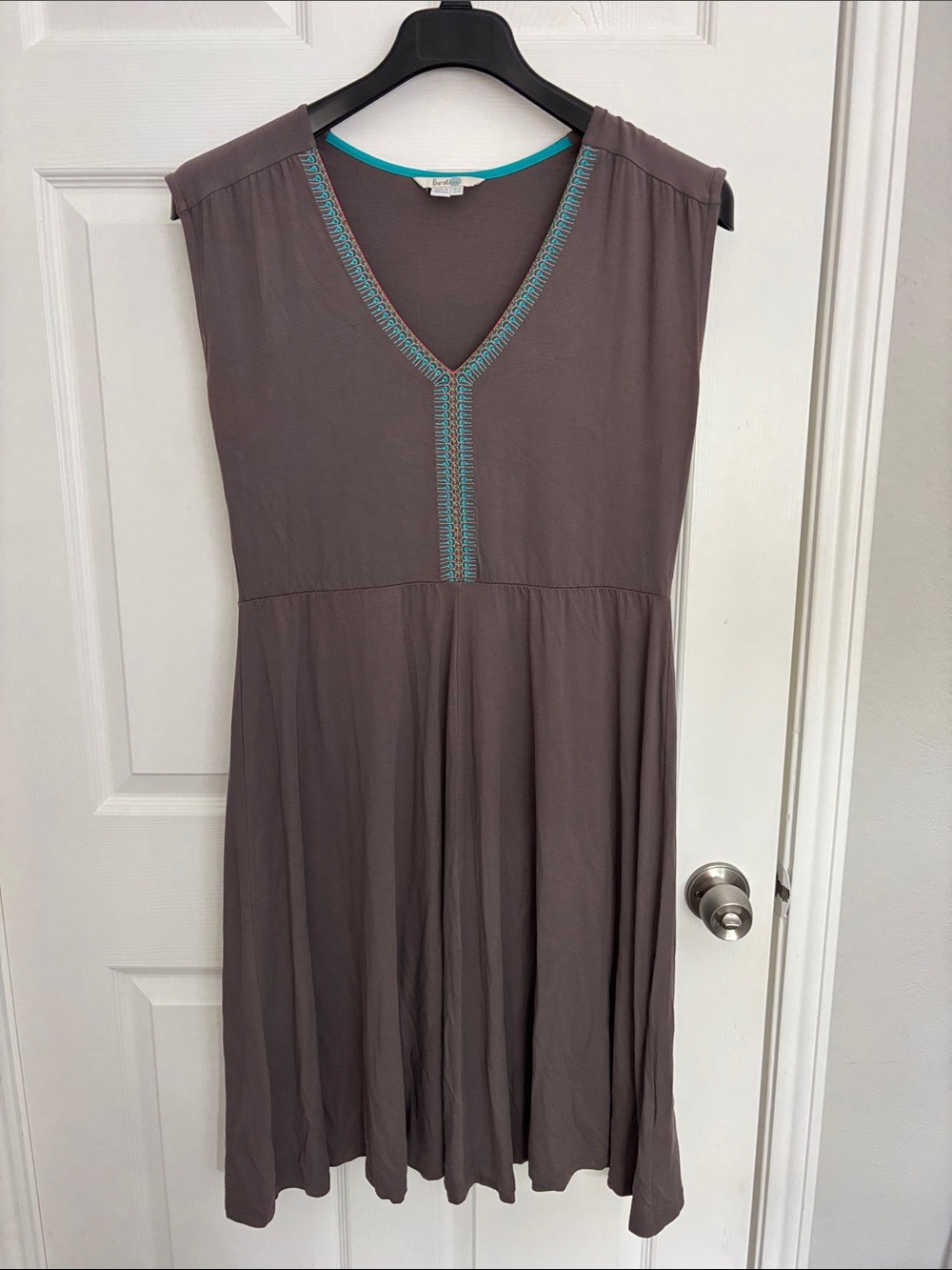 Boden gray Midi Dress with Turquoise Trim